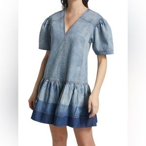 Tanya Taylor Athena Denim Ruffle Dress Women's Size 6